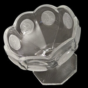 Vintage Avon Clear Glass Pedestal Compote Bowl w/ Frosted Medallions